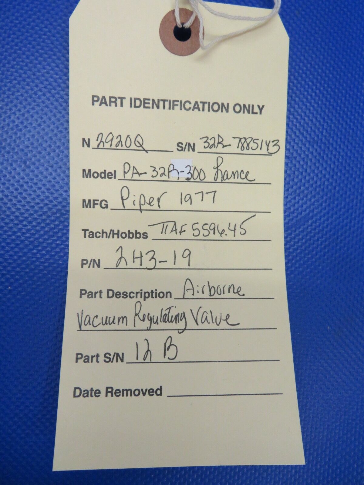 Airborne Vacuum Regulating Valve 2H3-19 Hobbs Piper PA-32R-300 Lance (0221-12)