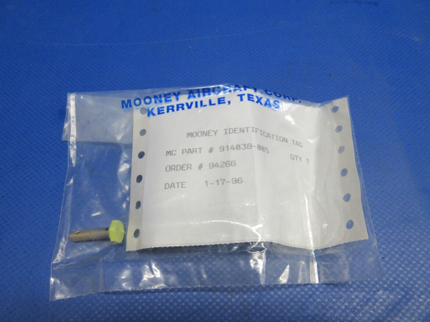 Mooney Bolt P/N 914038-005 NOS (0224-1649)