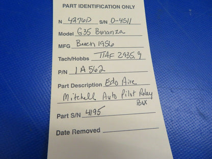 Beech G35 Bonanza Edo-Aire Mitchell Auto Pilot Relay Box P/N 1A562 (0620-380)