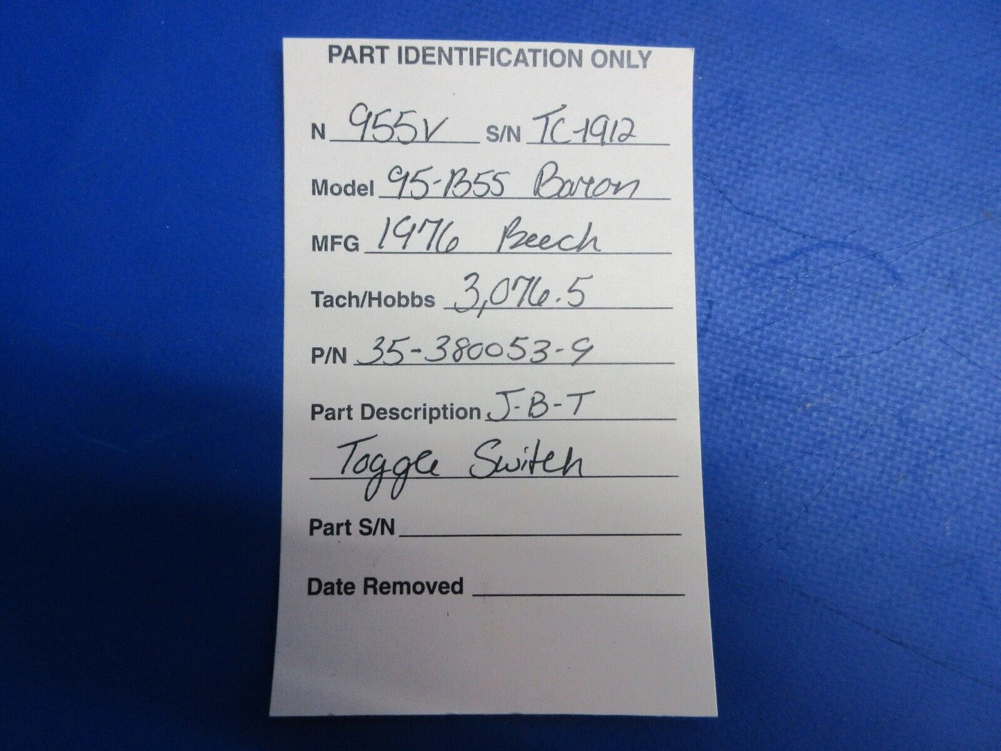 Beech 95-B55 Baron J-B-T Toggle Switch P/N 35-380053-9 (0523-1175)
