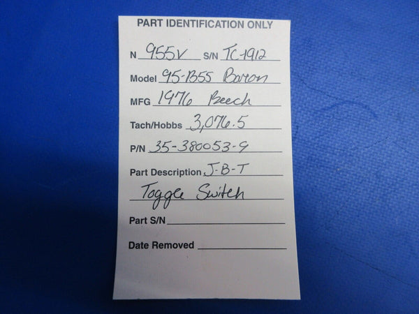 Beech 95-B55 Baron J-B-T Toggle Switch P/N 35-380053-9 (0523-1175)