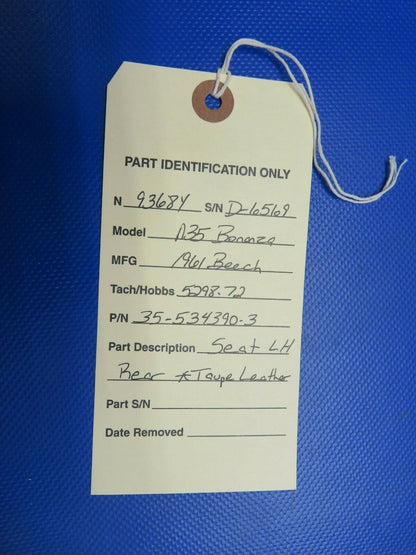 Beech N35 Bonanza Seat Rear LH P/N 35-534390-3 (0121-101)