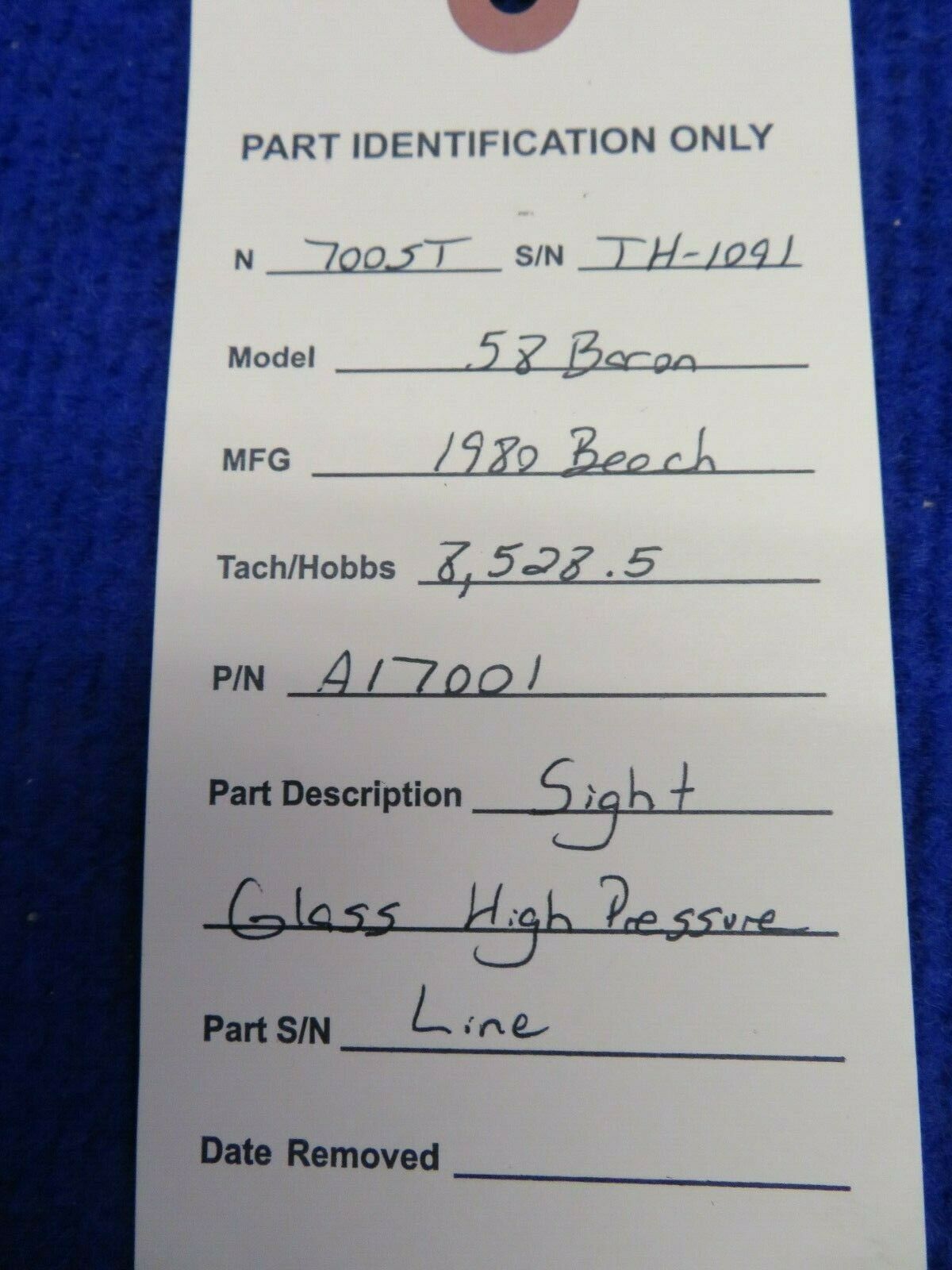 Beech 58 Baron Sight Glass High Pressure Line P/N A17001 (0422-343)