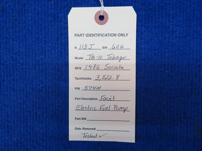 Socata TB-10 Facet Electric Fuel Pump 12V P/N 574A (0822-527)