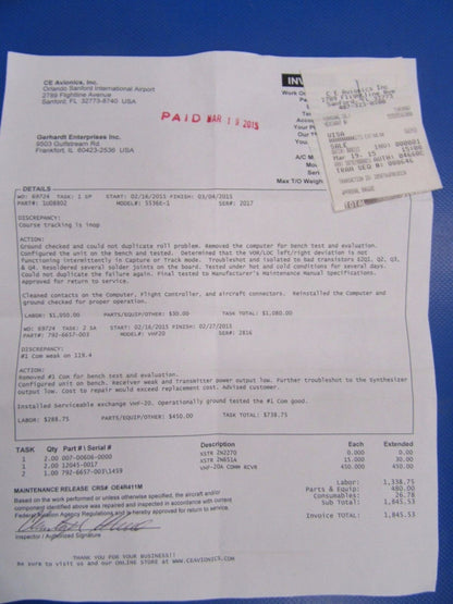 Collins VHF-20 Receiver Transmitter P/N 792-6657-003 (1017-63)