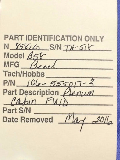 Beech Baron 58 Plenum Heat Duct Rear Spar P/N 96-534142-1 (0816-108)