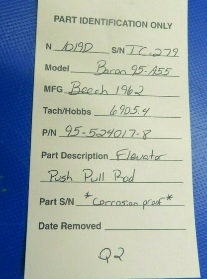 Newer Beech Baron 95-A55 Elevator Push Pull Rod P/N 95-524017-8 (0420-318)