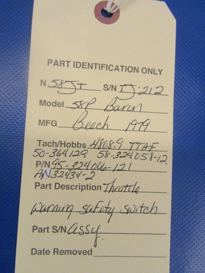 Beech Baron 58P Throttle Warning Safety Switch Assy P/N 95-324006-121 (0318-65)