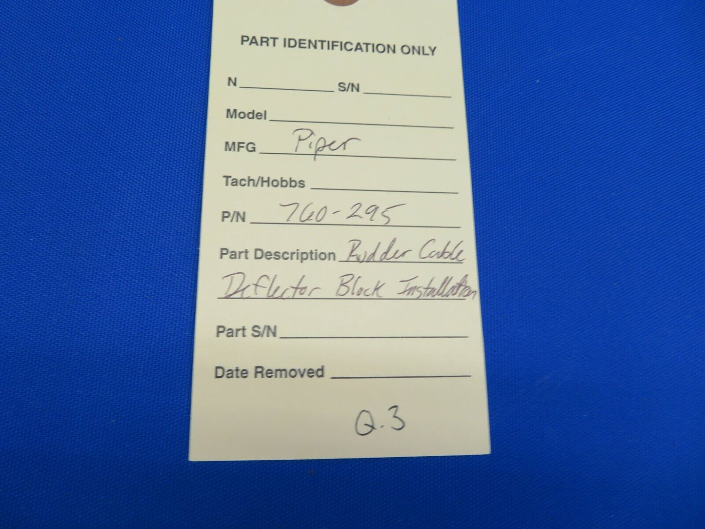 Piper Rudder Cable Deflector Block Installation P/N 760-295 NOS (0820-360)