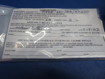 Piper Cleveland Brake Caliper Assembly P/N 37-200, 551-722 OH (0423-337)