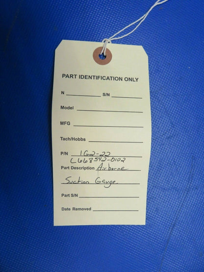 Airborne 1G2-22 Suction Gauge P/N C668542-0102 (1021-124)
