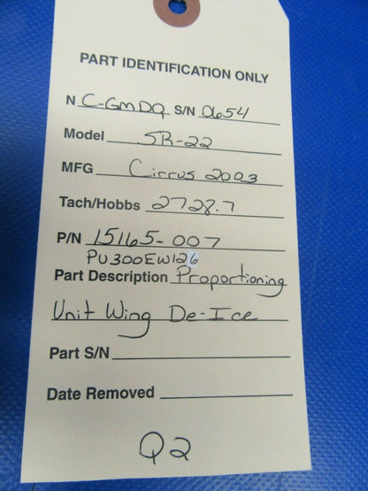 Cirrus SR-22 Wing De-Ice Proportioning Unit P/N 15165-007, PU300EW126 (1019-339)