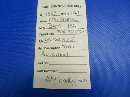 Beech N35 Bonanza Track / Rail Rear Seat P/N 95-420015-145 (0121-319)