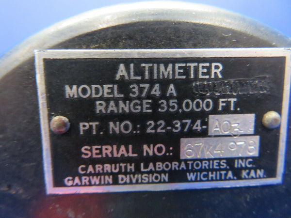 Brantly B-2B Garwin 374A Altimeter P/N 22-374-A03 CORE (0222-287)