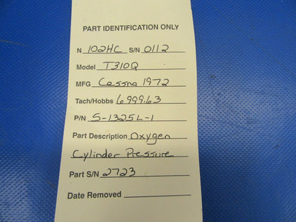 Cessna 310 / T310Q Oxygen Cylinder Pressure P/N S-1325L-1 (0519-499)