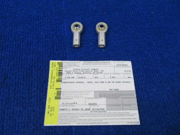 Cessna Rod End P/N S1106-4 LOT OF 2 NOS w/ 8130 (0522-60)