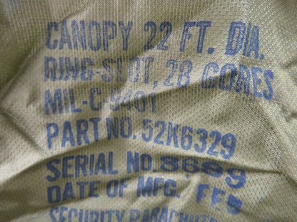 Vintage Authentic 1968 Cargo Canopy Parachute 52K6329 Man Cave or Bar (0422-06)