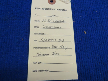 Grumman AA-5A Cheetah Yoke Assy Elevator Trim P/N 5302053-503 (0322-394)