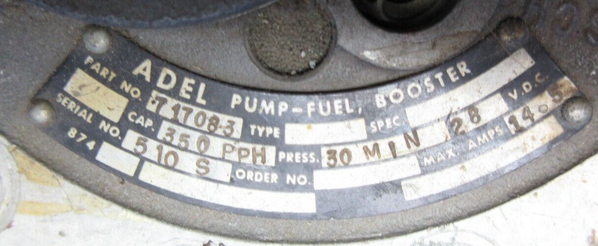 Adel Fuel Booster Pump 28V P/N 71599-1 CORE (1023-977)
