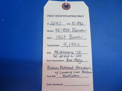 Beech 95-B55 Baron Box Bottom Pedestal Structure P/N 95-324006-13 (0123-537)