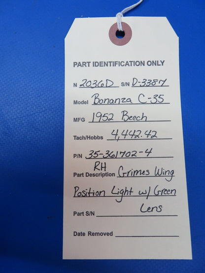 Beech C35 Bonanza RH Grimes Wing Position Light P/N 35-361702-4 (1122-133)
