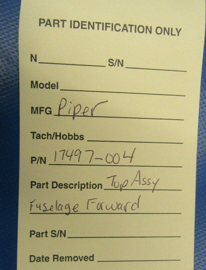 Piper Aztec Bulkhead Assy Fuselage Forward Top P/N 17497-004 (0419-27)