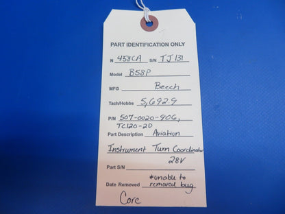 Beech Aviation Instrument Turn Coordinator 28V P/N TC120-2D CORE (1022-870)