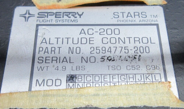 Sperry AC-200 Altitude Control P/N 2594775-200 CORE (1023-1045)