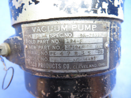 Pesco B-11A Vacuum Pump P/N 3P194F FOR PARTS (1023-483)