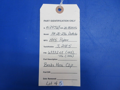 Piper PA-28-236 Dakota Brake Hose Clip P/N 63332-03 LOT OF 5 (0623-265)