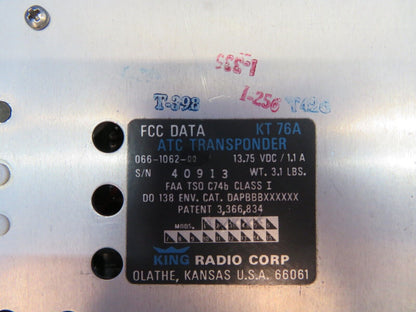 King KT 76A ATC Transponder w/ Tray w/ 8130 P/N 066-1062-00 (0622-841)
