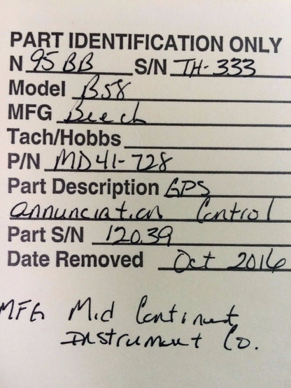 Mid-Continent GPS Annunciation Control Unit P/N MD41-728 (1016-80)