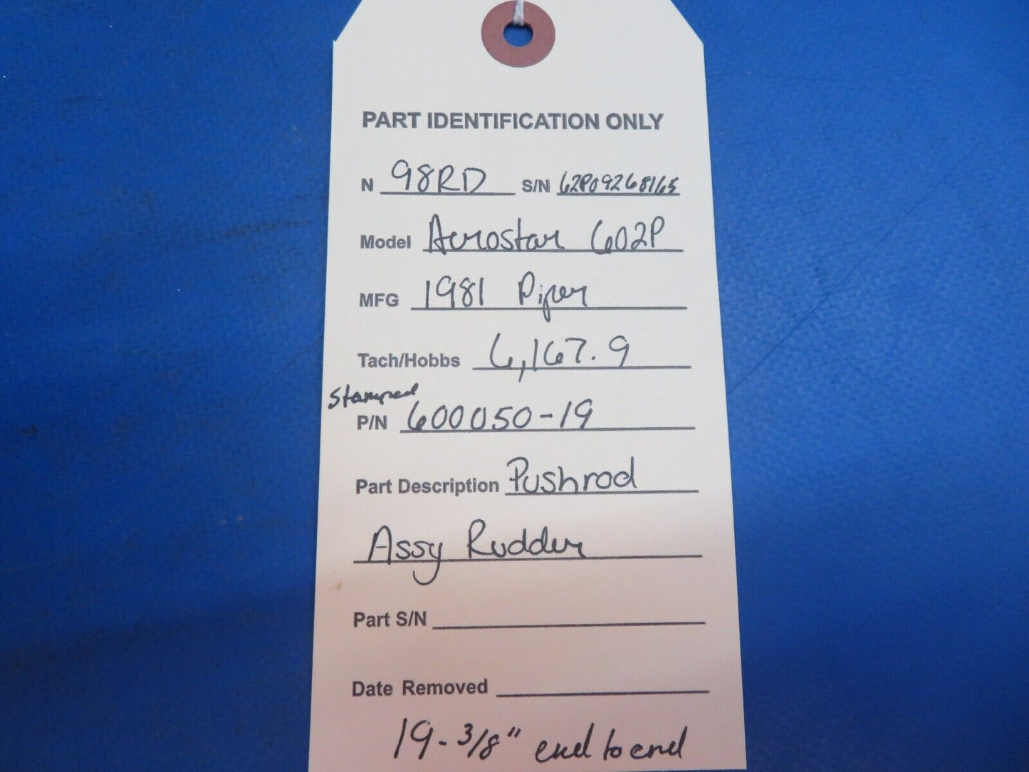 Piper Aerostar 602P Pushrod Assembly Rudder P/N 600050-19 (0123-659)