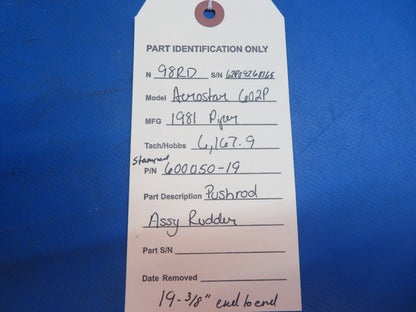 Piper Aerostar 602P Pushrod Assembly Rudder P/N 600050-19 (0123-659)