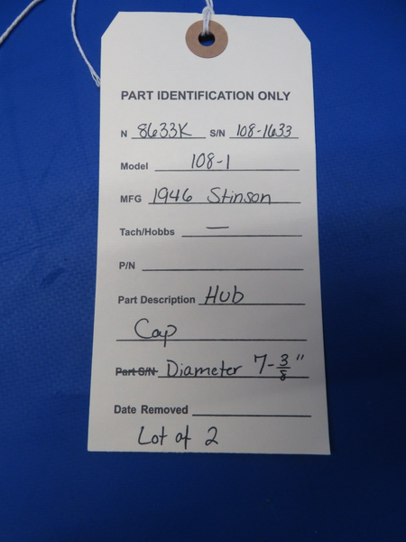Stinson 108-1 Hub Cap LOT OF 2 Diameter 7-3/8" (0723-304)