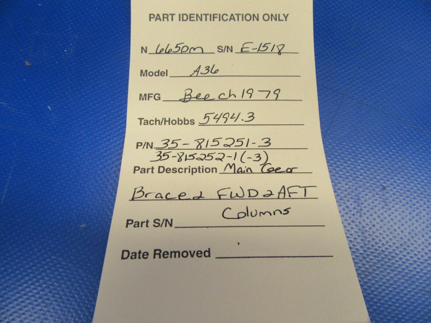 Beech Bonanza A36 Main Gear Brace with FWD & AFT Columns 35-815251-3 (0719-89)