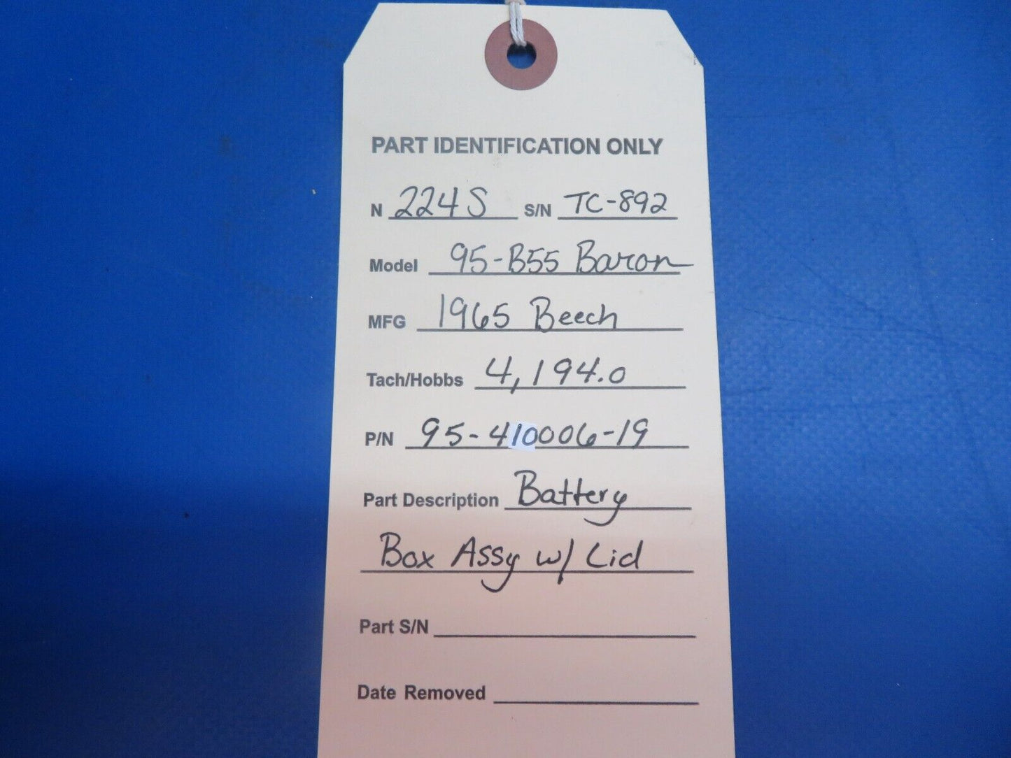 Beech 95-B55 Baron Battery Box Assy w/ Lid P/N 95-410006-19 (0123-528)