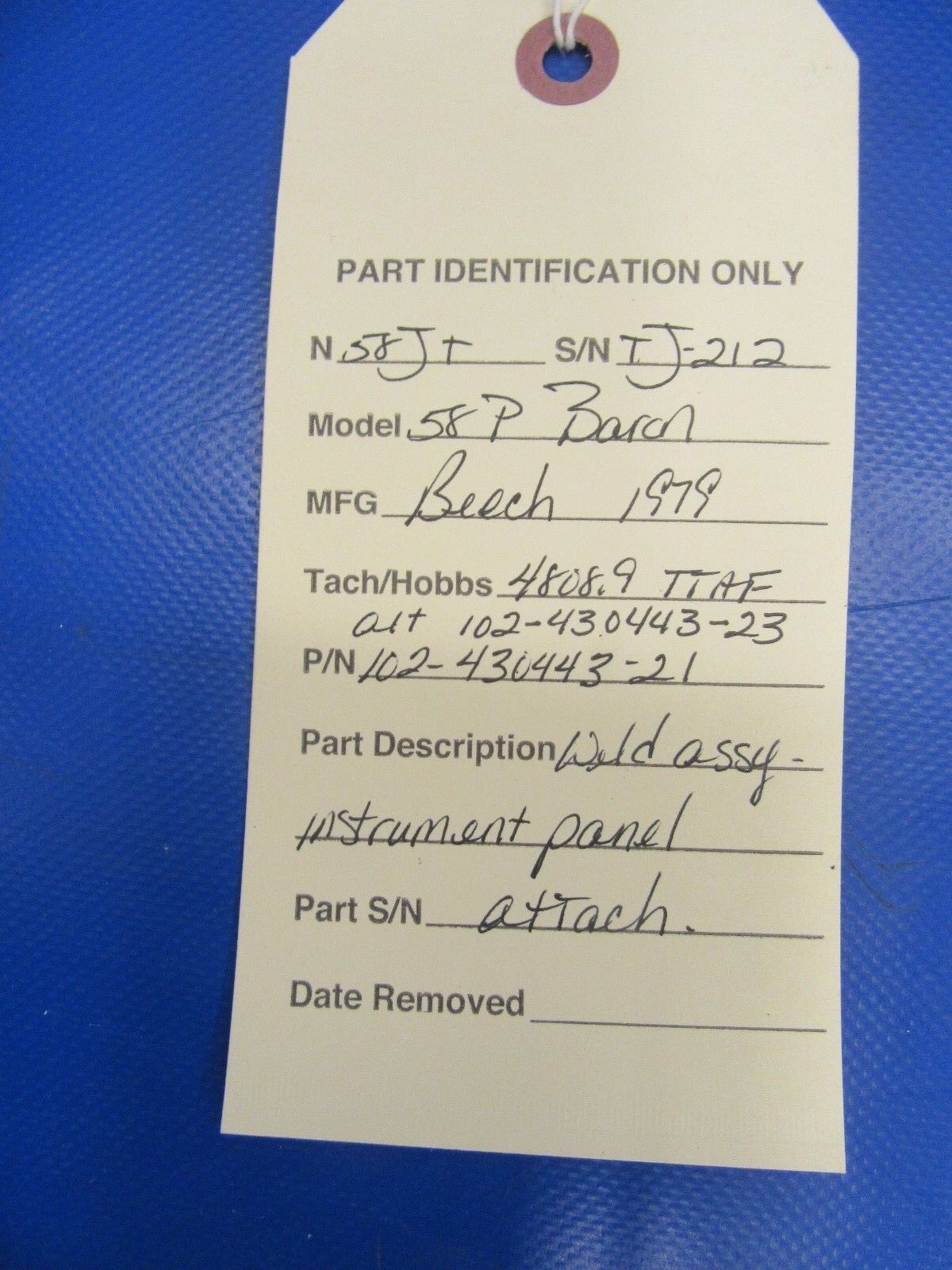 Beech Baron Weld Assy Instrument Panel Attach P/N 102-430443-21 -23 (0218-71)