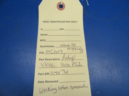 Relief Valve 3630 PSI P/N MC1603 Alt. 4820-01-124-2697 (0519-428)