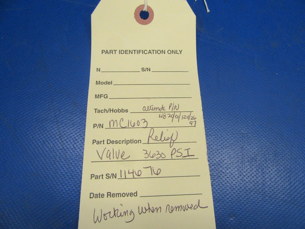 Relief Valve 3630 PSI P/N MC1603 Alt. 4820-01-124-2697 (0519-428)