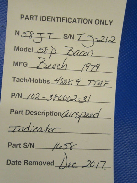 Beech Baron 58P Edo-Aire Airspeed Indicator P/N 102-380002-31 (0218-176)
