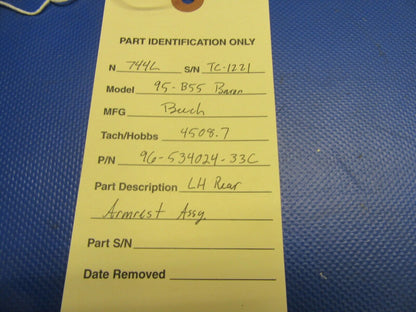 Beech 95-B55 Baron Armrest LH Rear P/N 96-534024-33C (0621-675)