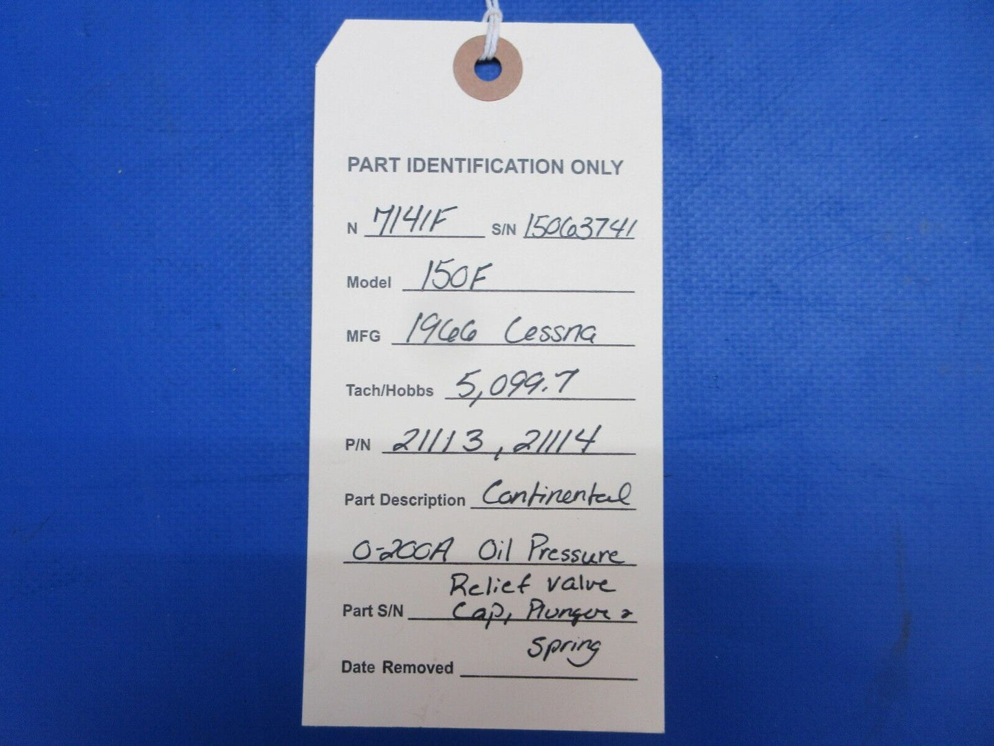 Continental O-200A Oil Pressure Relief Valve Cap P/N 21113 (0723-293)