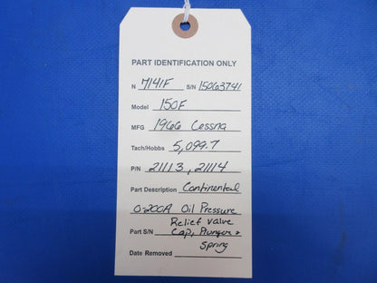 Continental O-200A Oil Pressure Relief Valve Cap P/N 21113 (0723-293)