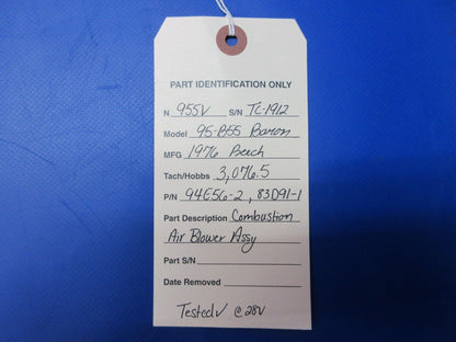 Beech 95-B55 Baron Combustion Air Blower Assy P/N 94E56-2, 83D91-1 (0623-724)