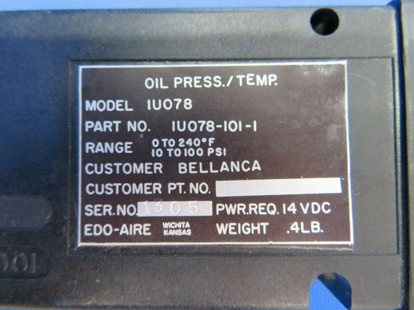 Edo Aire Oil Pressure & Oil Temp Gauge IUO78-101-1 Bellanca  (0820-10)