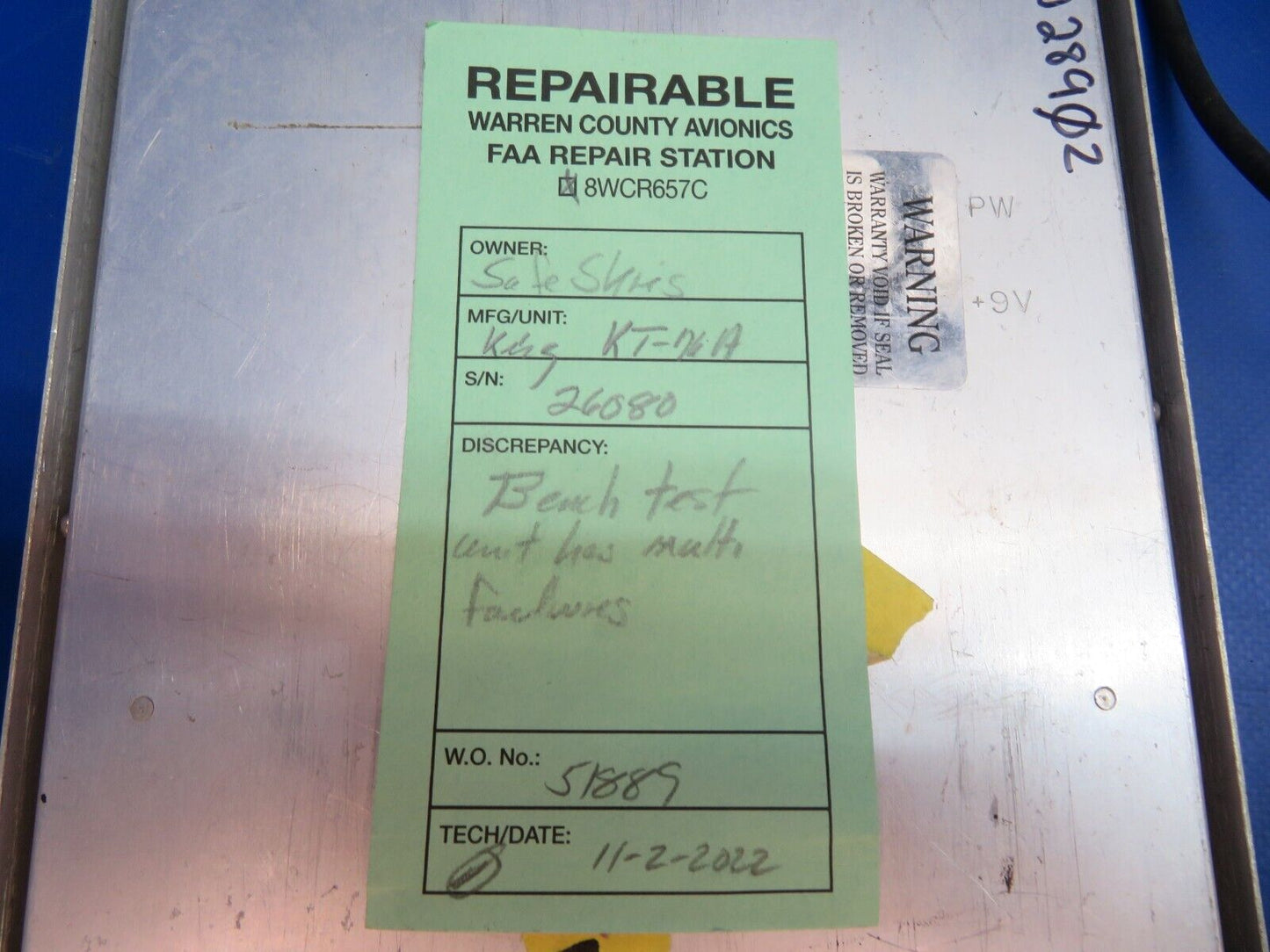 Bendix King KT76A Transponder w/ Rack P/N 066-1062-00 FOR PARTS (1222-699)