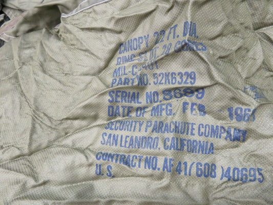 Vintage Authentic 1968 Cargo Canopy Parachute 52K6329 Man Cave or Bar (0422-06)