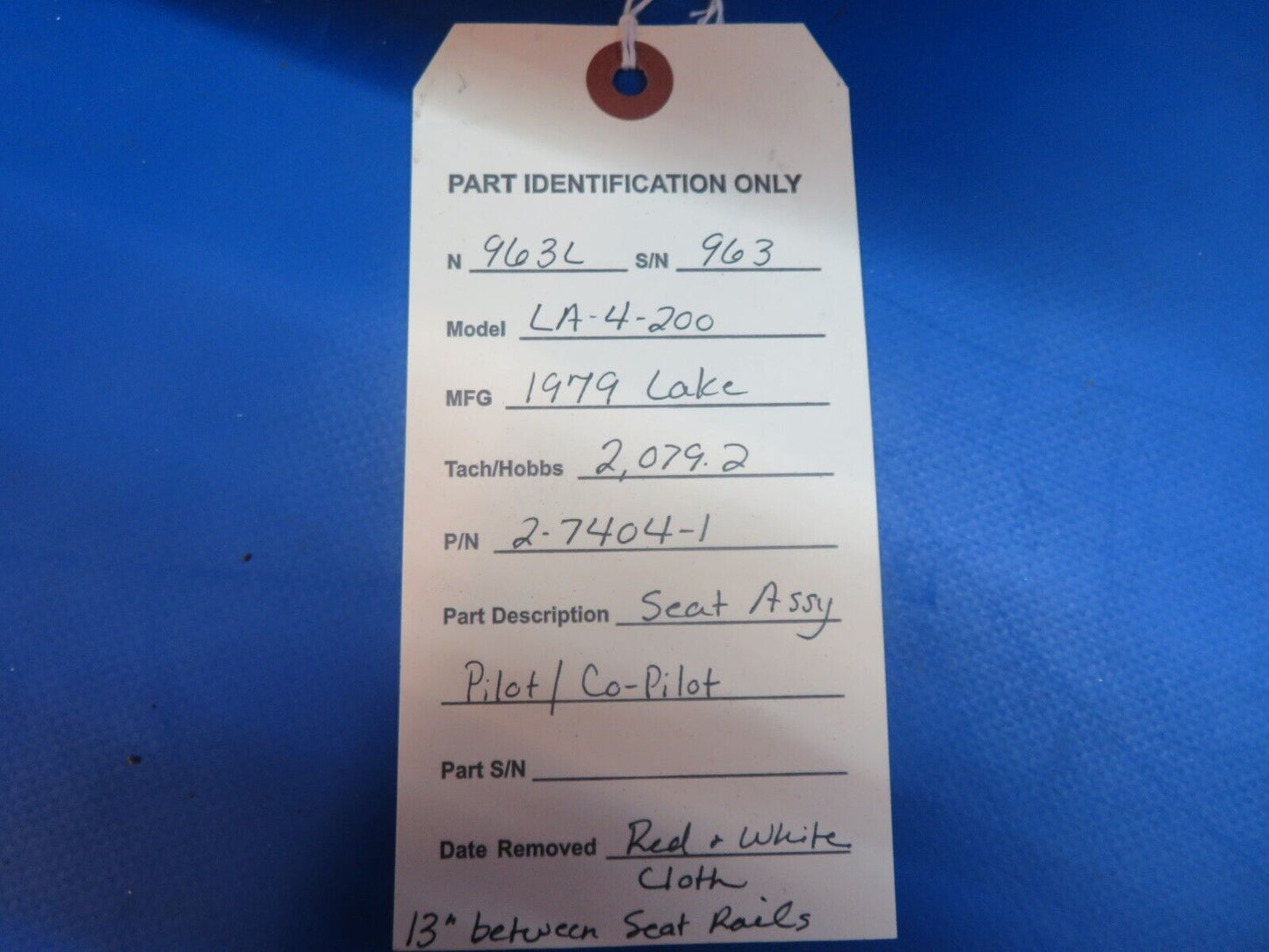 Lake LA-4-200 Seat Assy Pilot / Co-Pilot P/N 2-7404-1 (1222-915)
