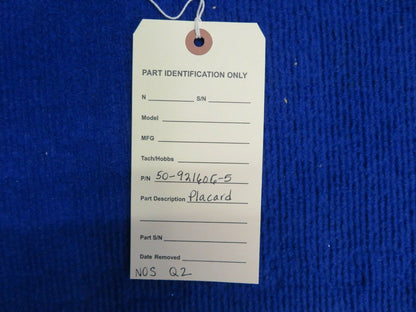 Beech Placard P/N 50-921606-5 NOS (0522-648)